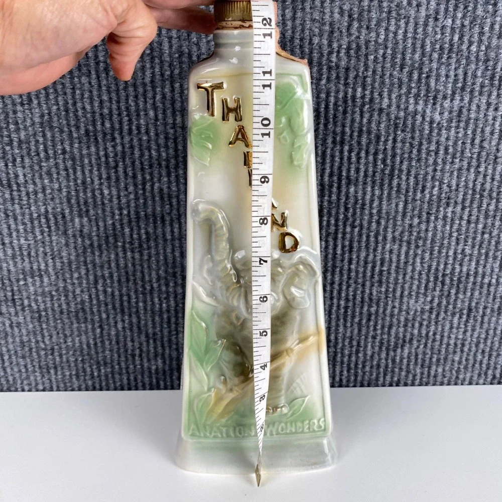 Vintage Thailand Elephant Ceramic Decanter Bottle Map A Nation of Wonders 12in